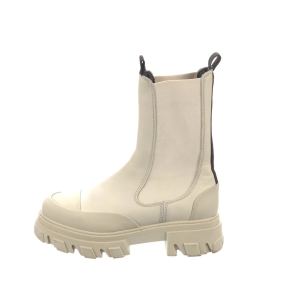 Ganni Leather Mid-Calf Chelsea Boots Chunky Lug Sole Sz 37